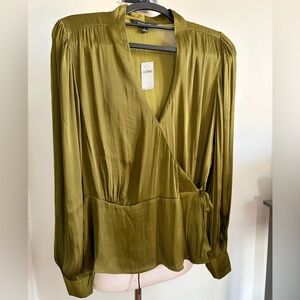 Green Satin Wrap Top